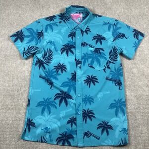 Retro Rifle Shirt Men's M Blue Vice City GTA Button Up Hawaiian Short Sleeve